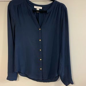 Navy blue blouse long sleeved gold buttons